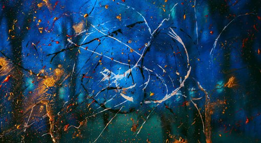 Abstract blue and gold artwork — JR Korpa